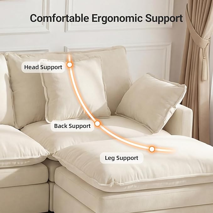 110 U-Shaped Modular Sectional Couch Modern Cloud Couch with Ottoman 5-Seat Chenille Sofa with Pillows Deep Seat Comfy Couch for Living Room Bedroom Beige