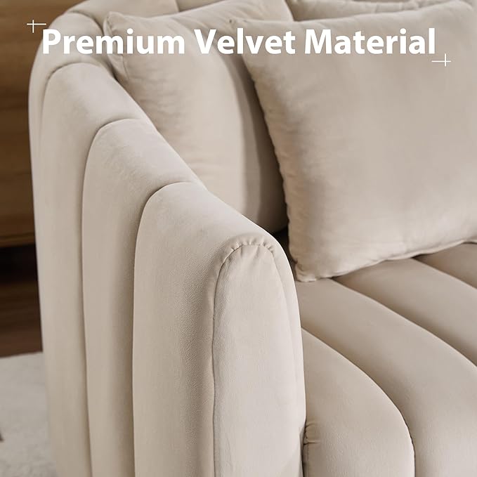 Chifee &amp Vingol 40.35 W Swivel Accent Barrel Chair 2PCS Velvet Round Barrel Chair with 3 Pillows 360 Degree Swivel Armchair for Living Room Bedroom Beige