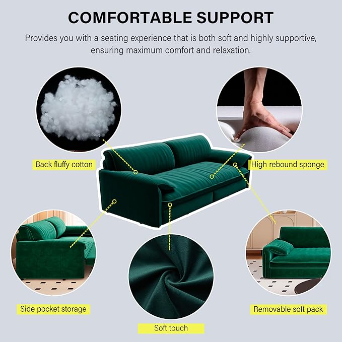 Futon Sofa Bed Queen Size66 Pull Out Sofa Bed with Side Storage Multi-Functional Velvet Sleeper Sofa for Living Room Bedroom Apartment Office Small SpaceGreen