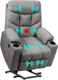 Giantex Power Lift Chair Electric Recliner Sofa for Elderly Fabric Reclining Sofa w/ 8 Point Massage &amp Lumbar Heat 2 Side Pockets Cup Holders USB Charge Port Motorized Sofa Chair for Living Roo