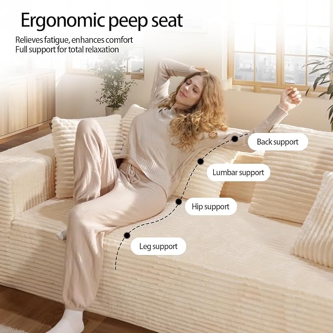 71 Cloud Boneless Loveseat Sofa Couch Bean Bag 3-Seater Couch with Memory Foam Corduroy Comfy Floor Sofa Deep Seat for Living Room Bedroom Apartment No Assembly (White)