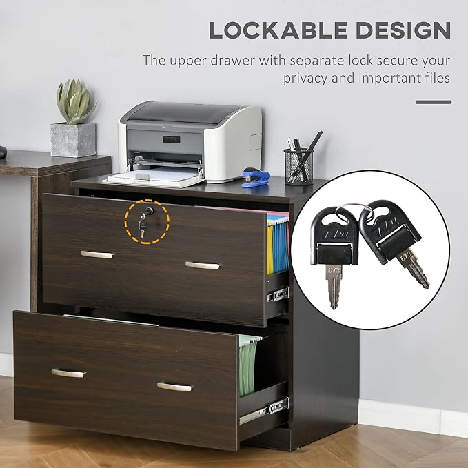 2 Drawer File Cabinet with Lock Small Filing Cabinets Under Desk Storage Organizer for Home Office Vertical 2-Drawers Locking Cabinet for Letter SizeNatural