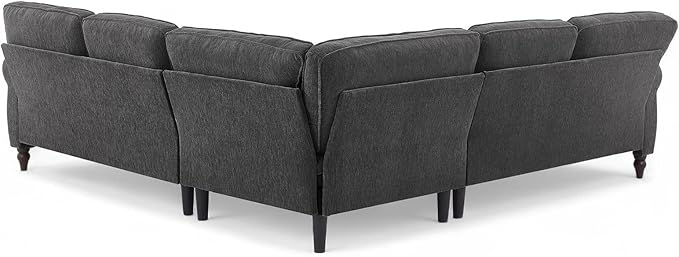 ONBRILL 101 L Shaped Couch Sectional Corner Sofa with Rolled Arms 5 Seater Chenille Fabric Couch w/Springs Seat Cushion Wooden Legs Comfy Oversized Sofa for Living Room Apartment Grey