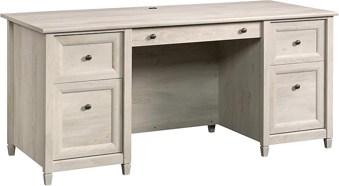 Sauder Edge Water Executive Desk Chalked Chestnut 65 Home Office Desk with Storage