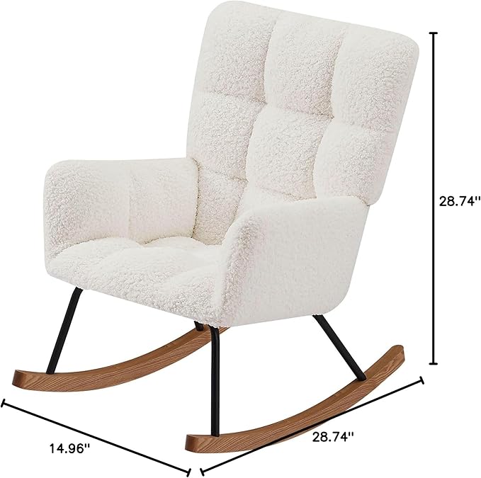 Modern Rocking Chair with High Backrest Armrests Ergonomic Design Lounge Recliner Chair for Living Room Bedroom Playroom Beige Without Soft Seat