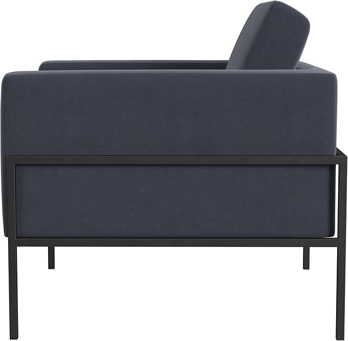 HomePop Modern Metal Frame Accent Chair|Homepop Home Décor|Accent Chairs for Living Room &amp Bedroom - Steel Blue Velvet