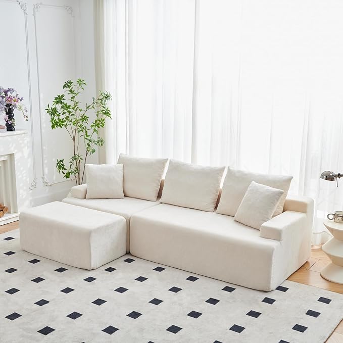 90.6 Sectional Boneless Couches Modern L-Shape Cloud Couch with Chaise Memory Foam Modular Sectional Sofas for Living Room Sofa in A Box No Assembly Required (Beige Left Facing Chaise)