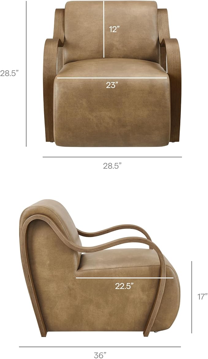 Modway Atrium Vegan Leather Upholstered Lounge Chair in Toast with Sculptural Bentwood Arms – Mid-Century Modern Accent Armchair for Living Room or Bedroom