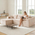 110” Cloud Sectional Couch Compressed Modular Sectional Sofa with Deep Seat Comfy Fluffy Boneless Couch with L-Shaped Chaise Minimalist Modular Sofa Sleeper for Living Room Beige