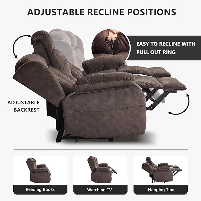 Loveseat Recliner Sofa Velvet Loveseat Reclining with Console for Living Room RV Recliner Couch with Cup Holder/AC/USB C/USB and Drawer Manual Reclining Love seat Couch (Brown)