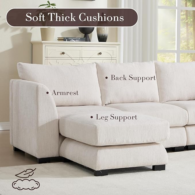 HEAH-YO 58 Inch Loveseat Sofa 2-Seater Sectional Couch with High Density Foam Small Cloud Couch for Living Room Linen White