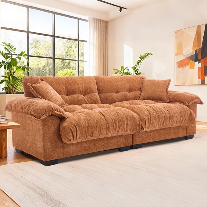 90.5 Modular Cloud Sofa 2 Seater Couch Oversized Loveseat with Armrest Pillow Comfy Tufted Couch Deep Seat Love Seats for Living Room Apartment Small Space- Orange