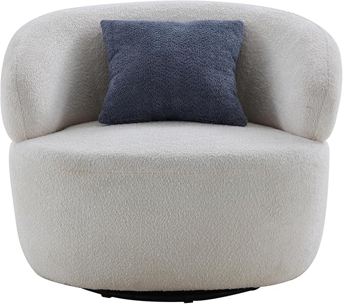 Swivel Barrel Chair Accent Chair Circle Living Room Chair for Small Space Beige Round Sherpa Armchair for Reading Room/Bedroom Lounge