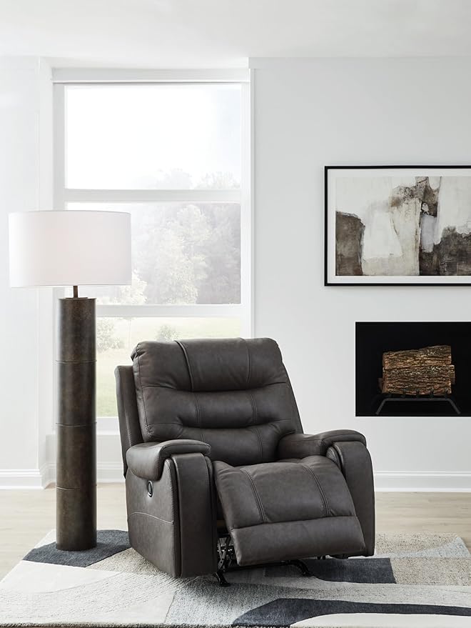 Signature Design by Ashley Trumble Modern Faux Leather Manual Rocker Recliner with Track Arms Gray