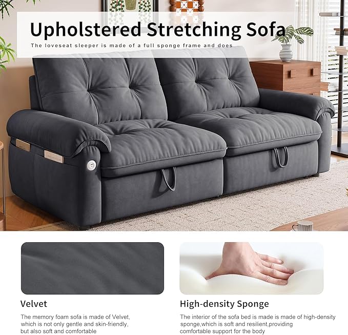 Queen Size Sleeper Sofa Couch with Pullout BedConvertible Pull Out Adjustable Backrest for Small SpacesApartment Guest Room (3820GREY)