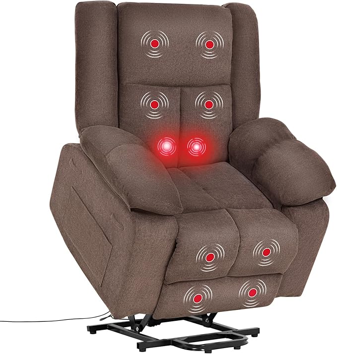 PayLessHere Electric Power Lift Recliner Chair with Massage and Heat Standing Assistance for Elderly People Extended Footrest Chair for Living Room Comfy Overstuffed Recliner