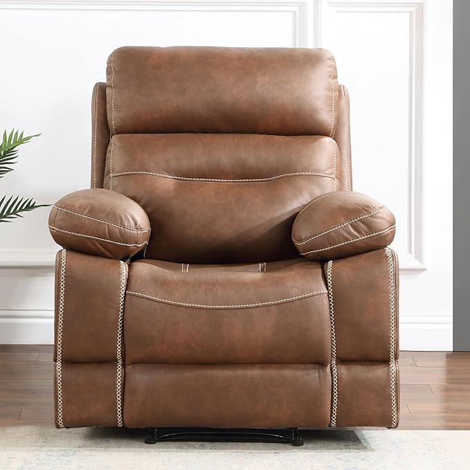 Steve Silver Co Rudger Manual Recliner Living Room Furniture Chair Home Office Home Theater Seating Chestnut Brown Microsuede Cover 37.5 D x 35.5 W x 41.75 H Brown