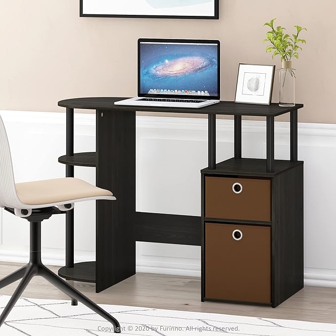 FURINNO Jaya Computer Study Desk with Bin Brown
