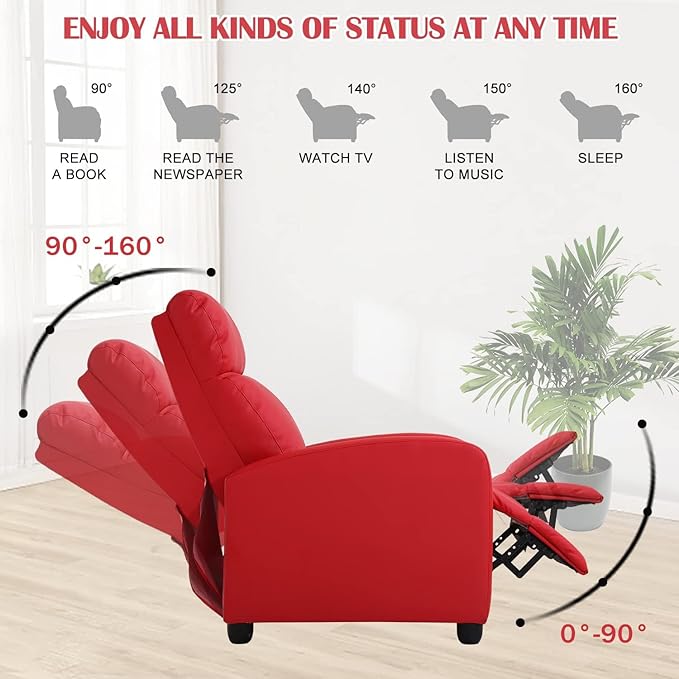 Living Room Reclining Chairs mesedoras para adultos Home Theater Massage Recliner Sofa with PU Leather Padded Seat Backrest Massaging Recliner Ergonomic Lounge for Home Living Room (Red)