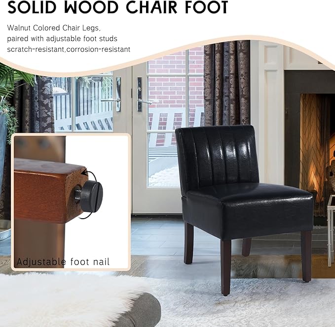 Gaussen Armless Accent Chairs Set of 2 Upholstered Comfy Chairs for Living Room and Vanity with Solid Wood Legs Black