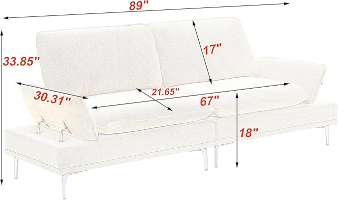 89'' Futon Loveseat Sofa with Adjustable Armrests Linen Sleeper Couch Bed Modern 2 Seater Cozy Tufted Sofa with Metal Legs for Small Spaces Living Room Bedroom (Dark Grey)