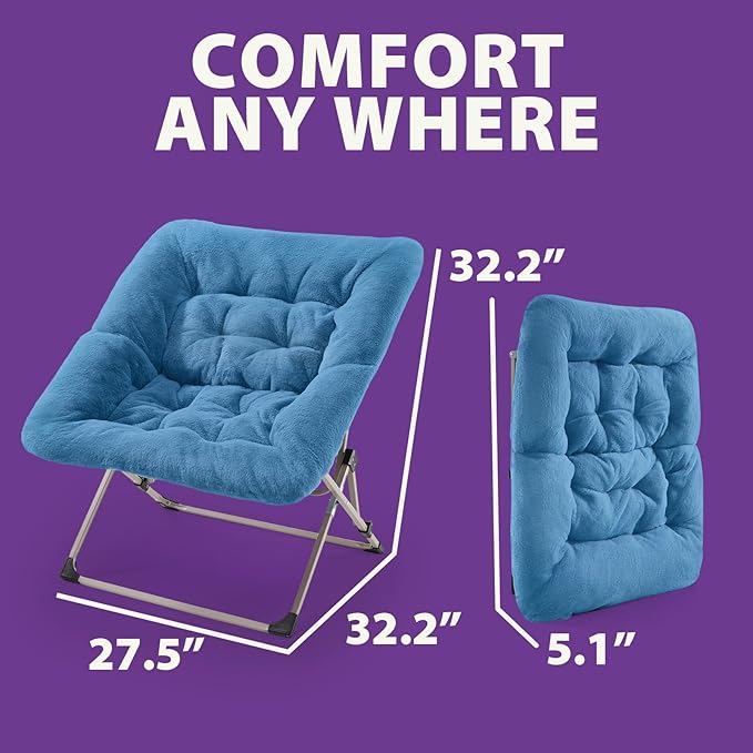 OAKHAM Comfy Chair for Adults Soft Faux Fur Folding Lounge for Bedroom Living Room Dorm Rooms Flexible Reading Chair for Teens Kids X-Large Foldable (Faux Fur-Blue)