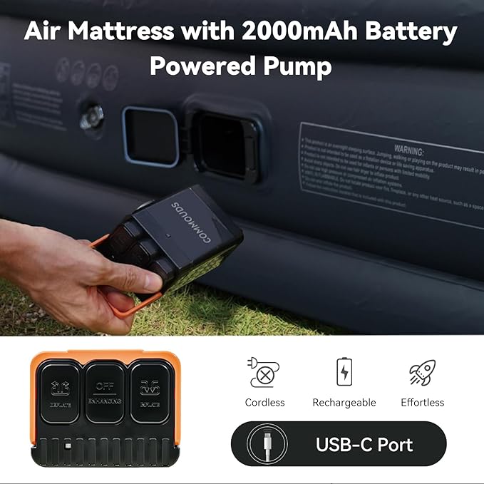COMMOUDS Twin Air Mattress with Built-in Battery Powered Removable Pump 18 High Inflatable Mattress Portable Blow up Mattress Air Bed for Camping Home and Guest