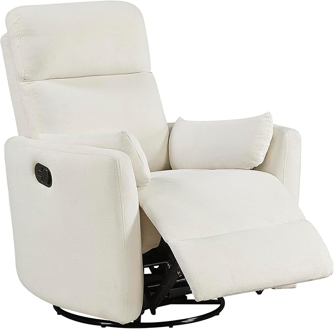 Lexicon Modern Swivel Glider Recliner Chair - Quiet 360 Swivel Chair Durable Microfiber Upholstered 2 Pillows Manual Reclining for Living Room Small Spaces Nursery Apartment Bedroom Beige
