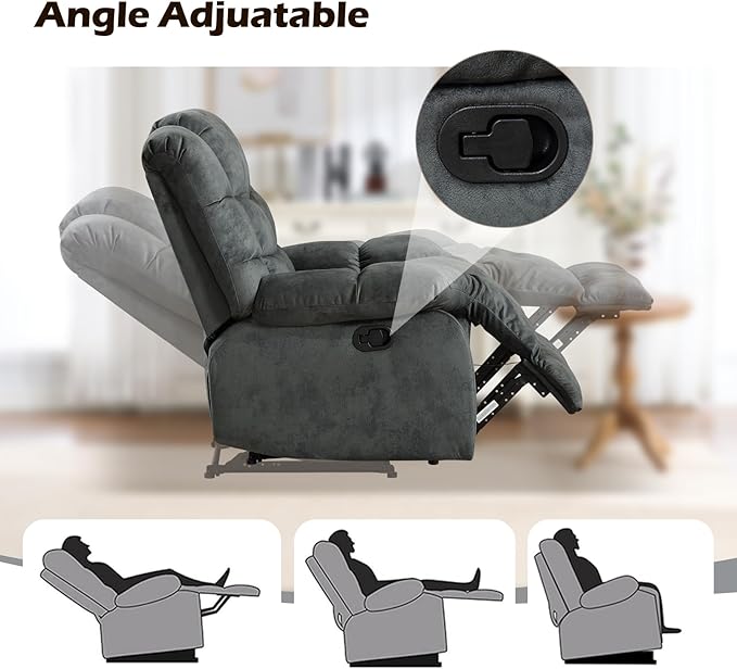 EBELLO Manual Loveseat Recliner for Living Room Extra Wide Modern Overstuffed 2 Seat Reclining Couch Sofa Breathable Fabric and Padded Cushion Grey Green