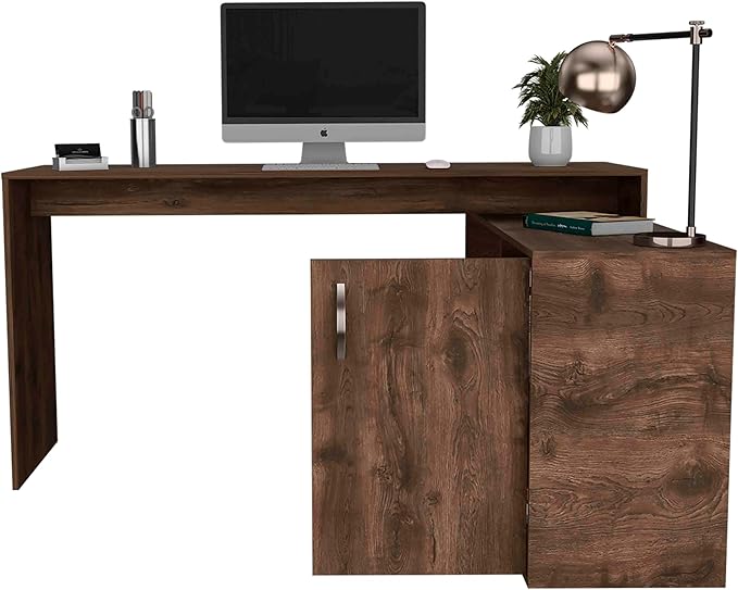 Home Office Desk Modern L-Shaped Computer Desk with Open &amp Closed Storage -Dark Brown