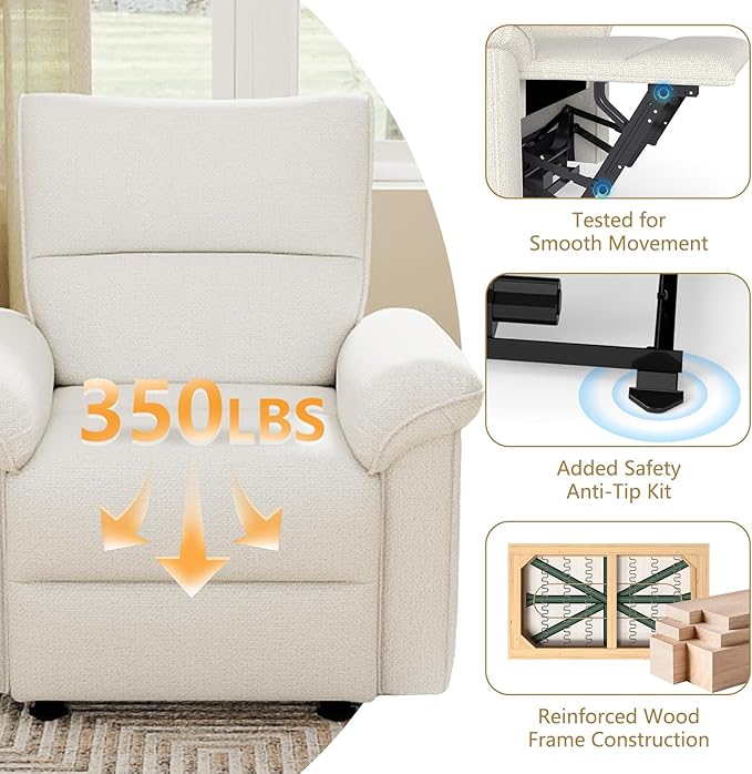 cinkehome Wall Hugger Power Recliners for Small Spaces Electric RV Recliners with USB Modern Recliner Chair for Living Room Apartment Off-White