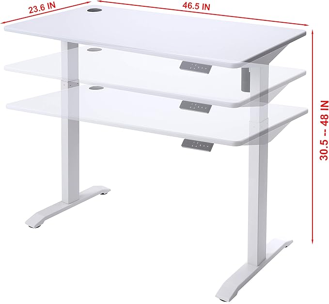 UNICOO Electric Height Adjustable Standing Table Sit Stand Workstation Gaming Desk Motorized Whole-Piece Desk Board 48 * 24 in (KT1001-WW)