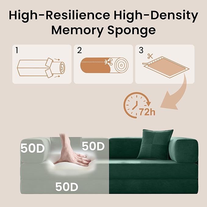 Belhome 78.8 Convertible Sofa Bed Futon Sofa Bed with Side Pocket Corduroy Pull Out Futon Sofa Boneless Couch for Living RoomsNo Assembly Required Jade Green
