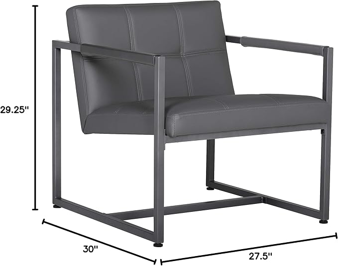 Studio Designs Home Modern Accent Chair Camber Mid-Century Pewter Grey Metal Frame &amp Smoke Bonded Leather