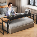 Adjustable Height Overbed Table Rolling Overbed Bedside Desk with Raised Baffle and Spacious Desktop Over BedTable with Wheels for Home Office Bedroom Hospital Use (Matte Black)