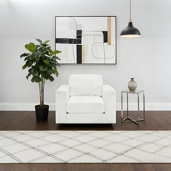 39 Oversized Accent Chair Chenille Fabric Upholstered Armchair Comfy with 350lb Weight Capacity &amp 7-inch Thick Seat – The Perfect Reading Chair for Living Room Bedroom Office(A-White)