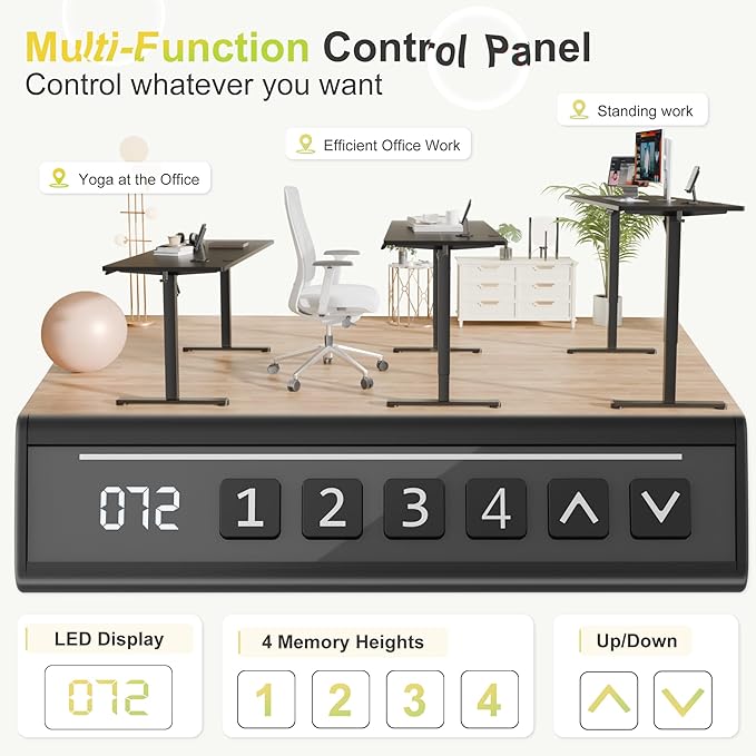 Furmax Electric Standing Desk 55 x 24 Inches Sit Stand up Desk Sit Stand Height Adjustable Home Office Desk with 4 Height Position Memory - with Splice Board (Black 55)
