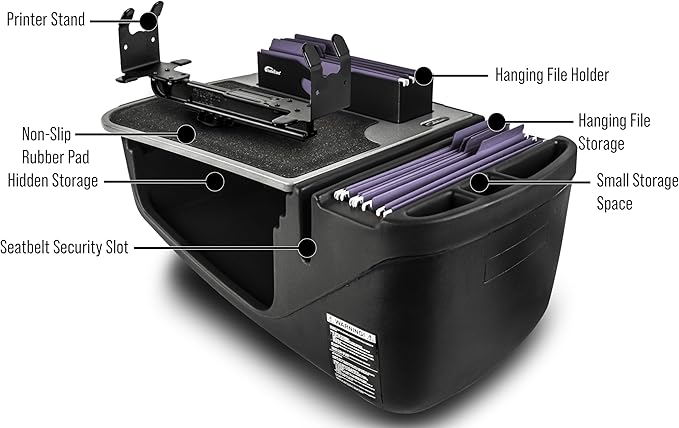 AutoExec AE-FMEF-PS-GT Efficiency FileMaster Car Desk for Your Vehicle Workstation and Mobile Office with Printer Stand