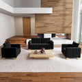 81.89 Sofa Comfy 3 Seat Sofa Tufted Chenille Upholstered Sofa Couch for Living Room with Gold Metal Legs and 2 Throw Pillows (Black+1.5S+1.5S)
