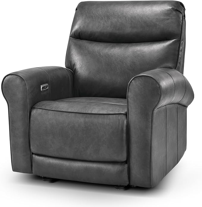 MCombo Power Wall Hugger Recliner Chair for Small Space RV Living Room USB &amp USB-C Charging Ports Modern Rolled Arm Recliner Faux Leather PR630 (Dark Grey Medium)