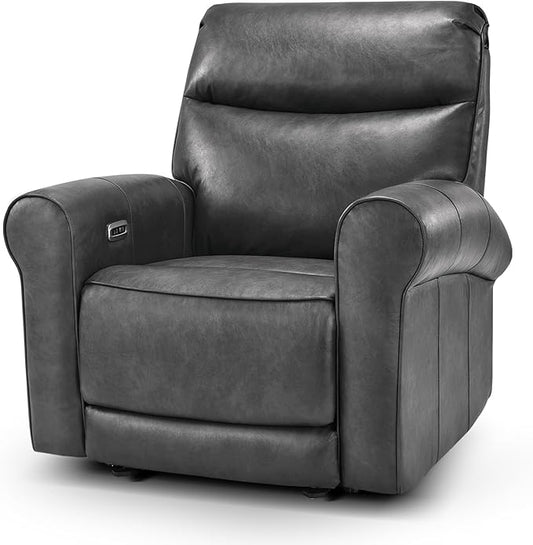 MCombo Power Wall Hugger Recliner Chair for Small Space RV Living Room USB &amp USB-C Charging Ports Modern Rolled Arm Recliner Faux Leather PR630 (Dark Grey Medium)