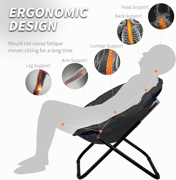 Round Foldable Moon Saucer Chair with 220lbs Weight Capacity Cozy Chair for Relaxing Gaming or as an Extra Seat for Guests Black