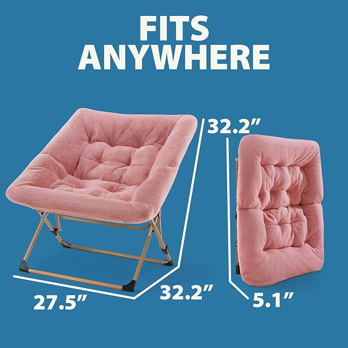 OAKHAM Comfy Chair for Adults Soft Faux Fur Folding Lounge for Bedroom Living Room Dorm Rooms Flexible Reading Chair for Teens Kids X-Large Foldable (Faux Fur-Blush Pink)