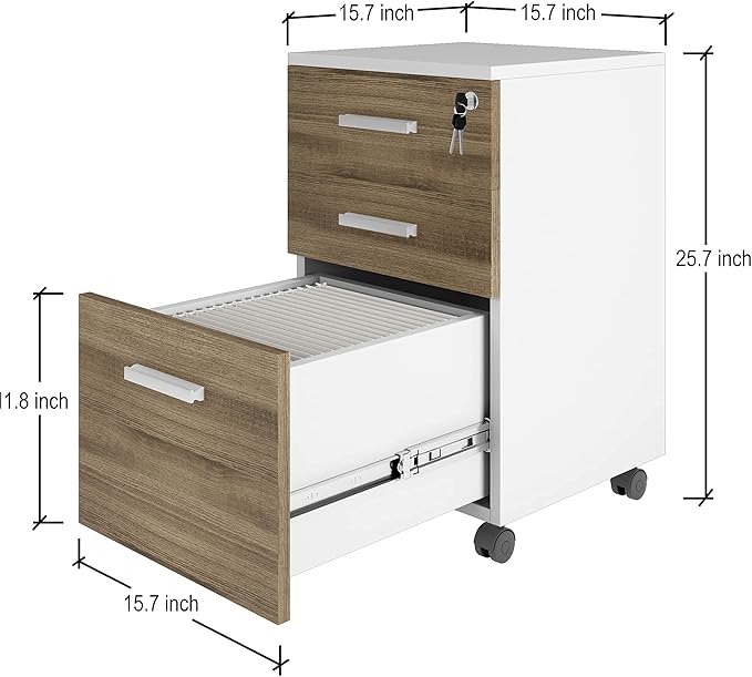 Modern Design Lazio File Cabinet Filing Cabinets for Home Office Drawers for Under Desk Locking 3 Drawer Rolling Filing Cabinet with Lock Walnut and White by Crafts and Comfort