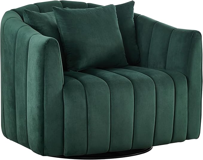 40 Inch Barrel Swivel Chairs with 3 PillowsGreen Velvet Swivel Chairs for Living RoomModern Accent ChairLarge Armchair 350lbs