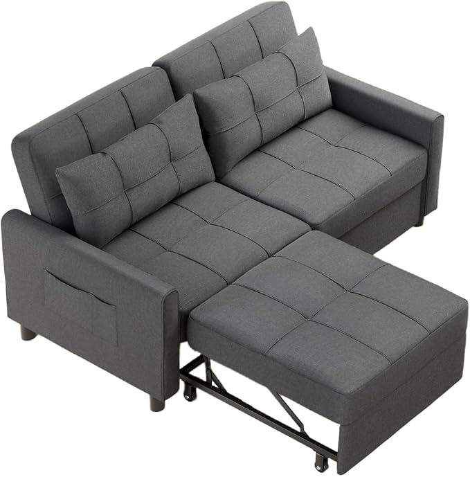Aiho 58 Sleeper Sofa Bed Pull-Out Couch with Adjustable Backrest and Side Pocket for Living Room (Dark Gray)