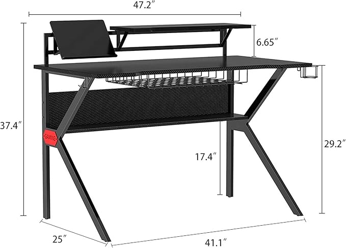 Anwick Ergonomic Computer Desk 47 inch Super Large Computer Writing Desk Gaming Sturdy Home Office Desk PVC Coated Ergonomic Metal Frame Gaming Desk with K Shape Legs Black