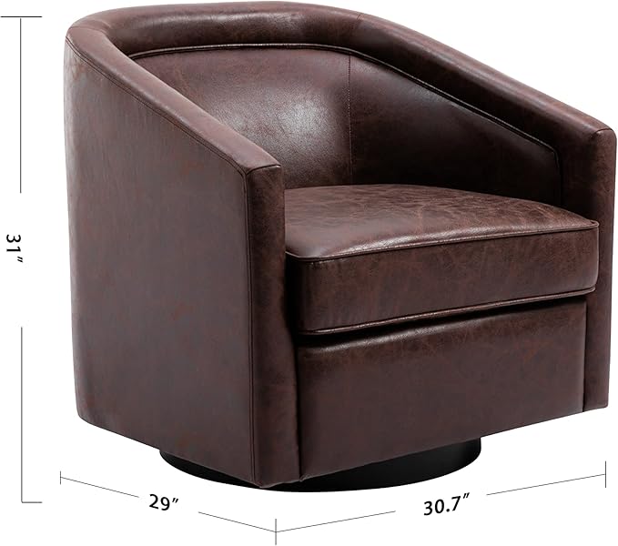 Wovenbyrd Classic Mid-Century Modern 360° Swivel Accent Chair Faux Leather Barrel Chair Dark Brown