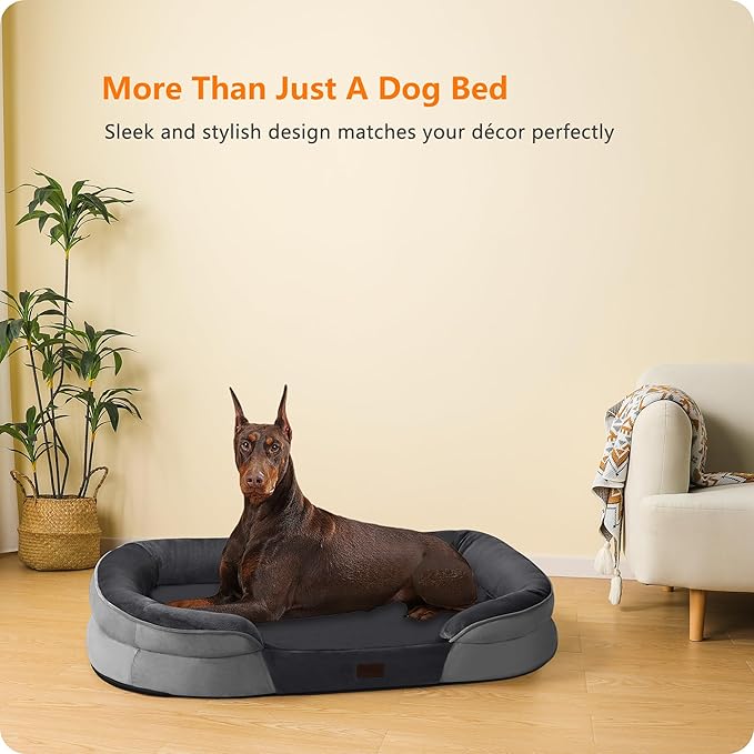 Dwanton Orthopedic Dog Bed for Extra Extra Large Dogs with Gel Memory Foam Waterproof Dog Sofa Washable Pet Bed with Four Sided Bolster Cushion Removable Cover &amp Non-Slip Bottom 48 Dark Gray
