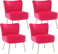 KCC Modern Velvet Upholstered Accent Chair Set of 4Mid Century Living Room Chairs with Golden LegsComfy Armless Chair Wingback Single Sofa Side Chair for BedroomHot Pink
